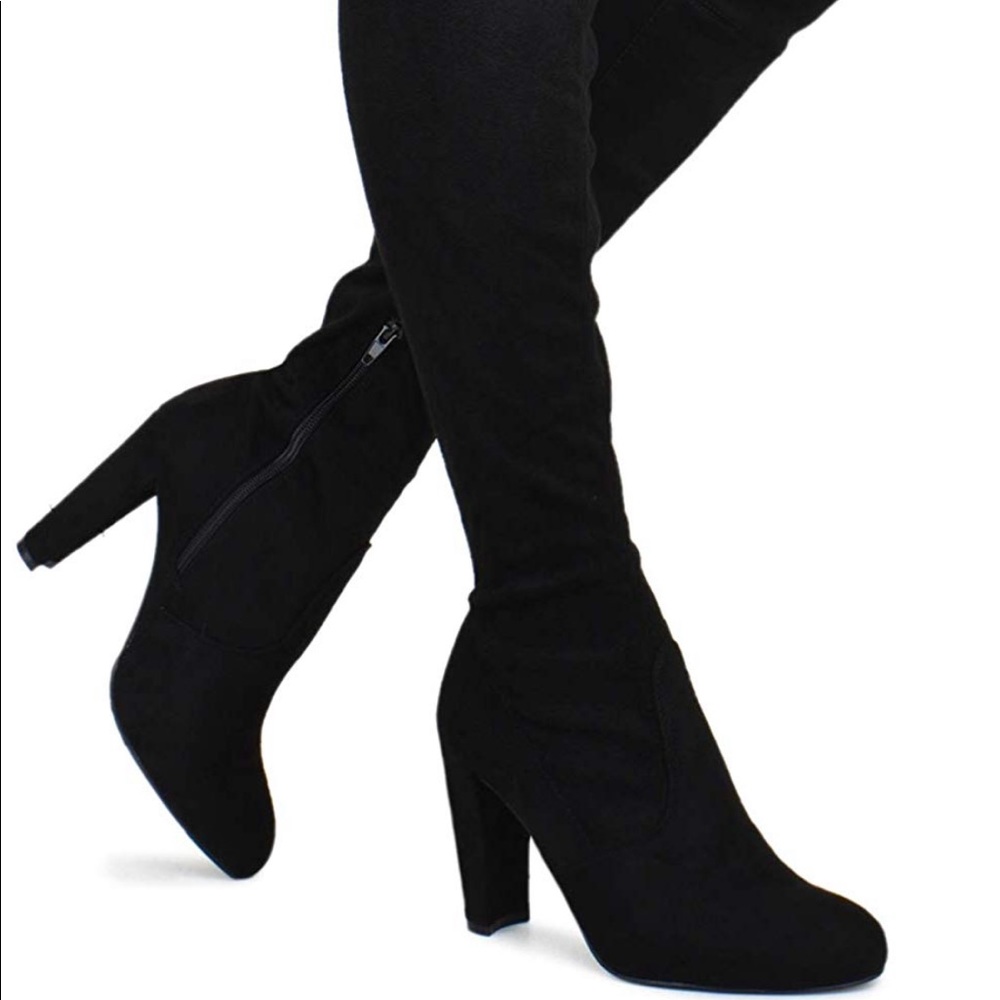 NWOT over the knee black heeled boots